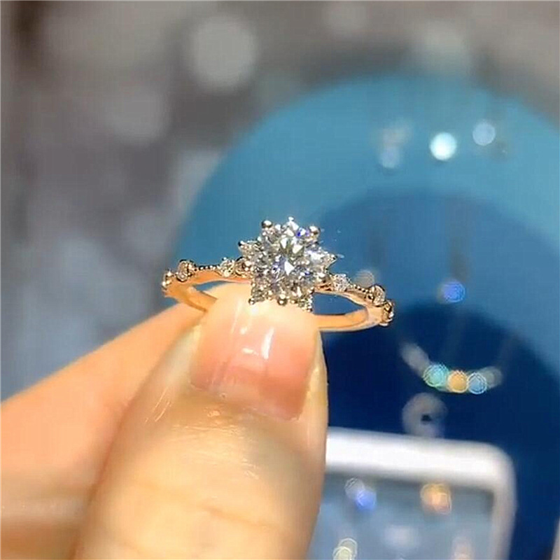 Wedding Rings: Sterg Sier Gold Fill Round Cut White 5A Cubic Zircon Rose wer Ring