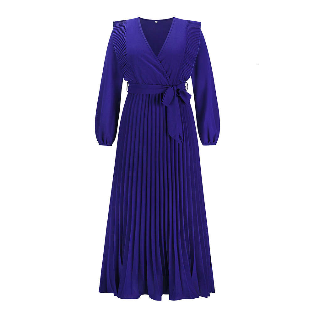 2024 New Women's Style V-neck Large Fold Long Dress