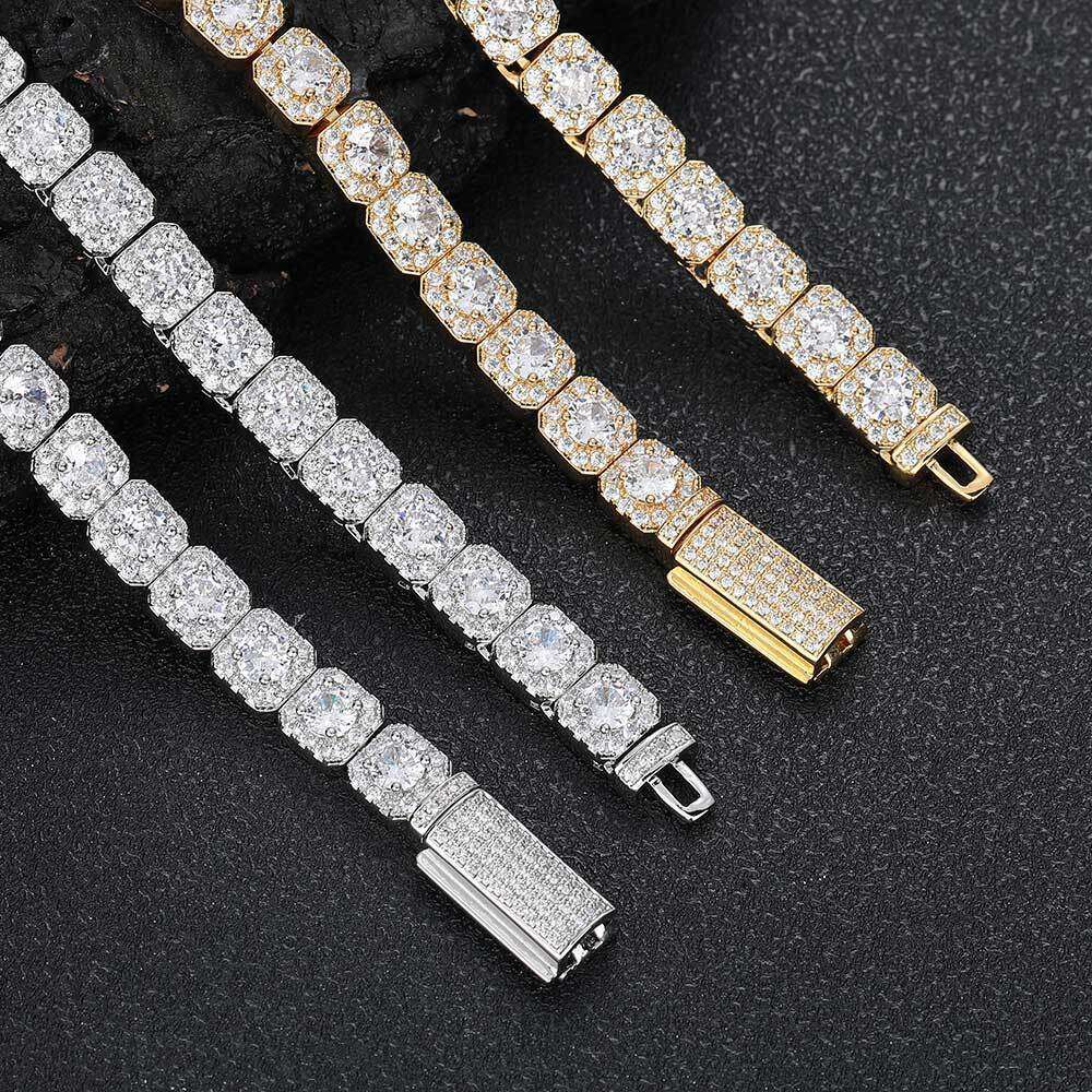 Hip Hop 7mm Flip Buckle Zircon Rock Sugar Chain Men's Necklace Jewelry with A High Grade and Small Stand