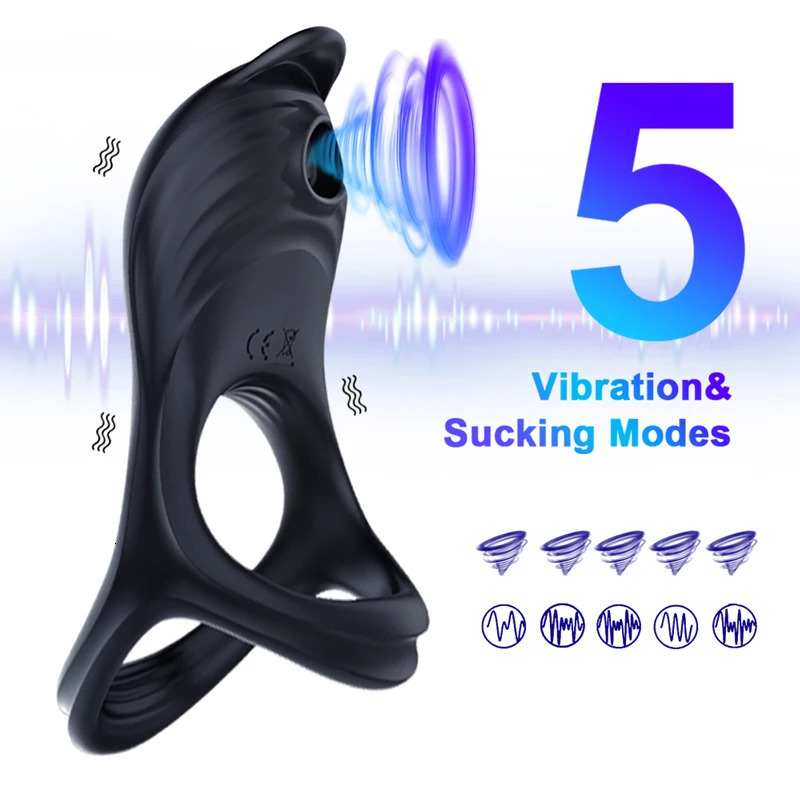 Vibrating Cockring Sucking Penisring Delay Ejaculation Cock Ring Sex Toys for Couple Men Penis Vibrator Adults 240312