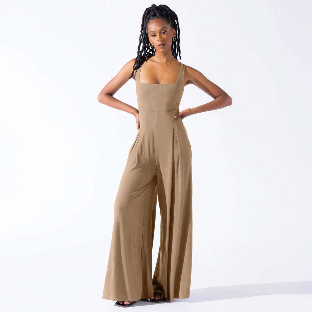 Fashionable Casual Knitted Sexy Suspender Wide Leg Jumpsuit 2024 New Summer Women's Clothing