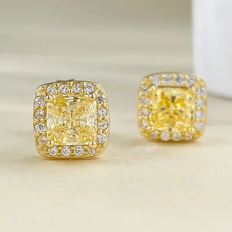 Stud Earrings Spring Qiaoer 18K Gold Plated 925 Sterling Silver Radiant Cut 5MM Citrine Gemstone Ear Studs For Women Wedding Jewelry
