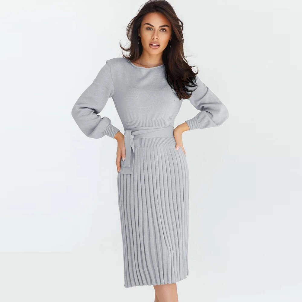 2024 Women's New Knitted Dress Slim Fit 100 Pleated Mid Length Bottom Sweater Skirt