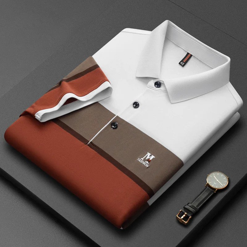 Premium striped M-line embroidery short sleeve POLO shirt Mens casual T-shirt Summer breathable cotton Paul shirt Mens wear 240309