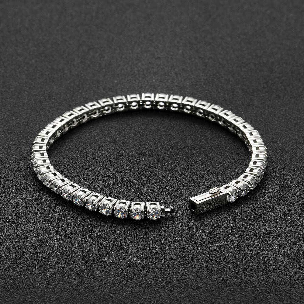 4mm Zircon Hip Hop Spring Buckle Stainless Steel Diamond Tennis Chain Versatile Minimalist Bracelet for Men and Women