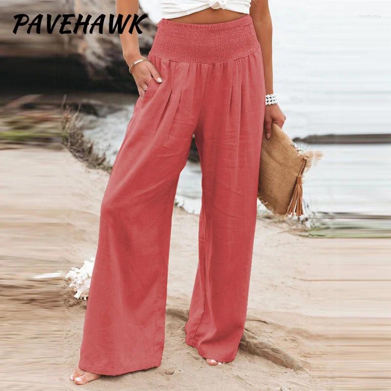 Cotton En Wide Leg Pants: Women's Casual Loose Solid Office Lady Trousers B4