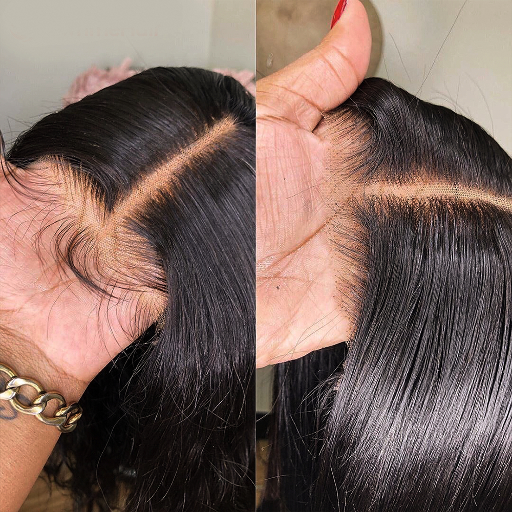 Wear Go Glueless 34 Inch Bone Straight 13x4 Frontal Human Hair Pre plucked 360 Transparent HD Lace Front Wig Syntthetic