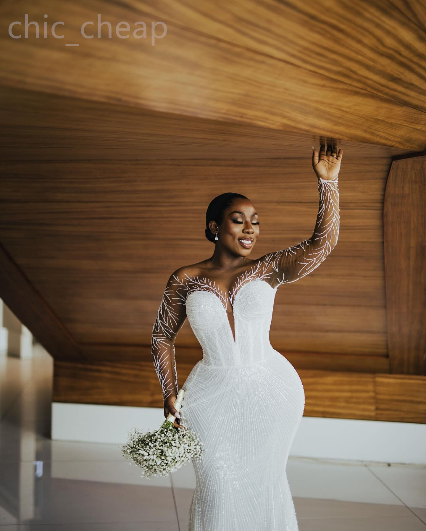 2024 Arabic Aso Ebi Plus Size White Mermaid Beaded Wedding Dress Sequined Lace Sheer Neck Bridal Gowns Dresses ZJ202
