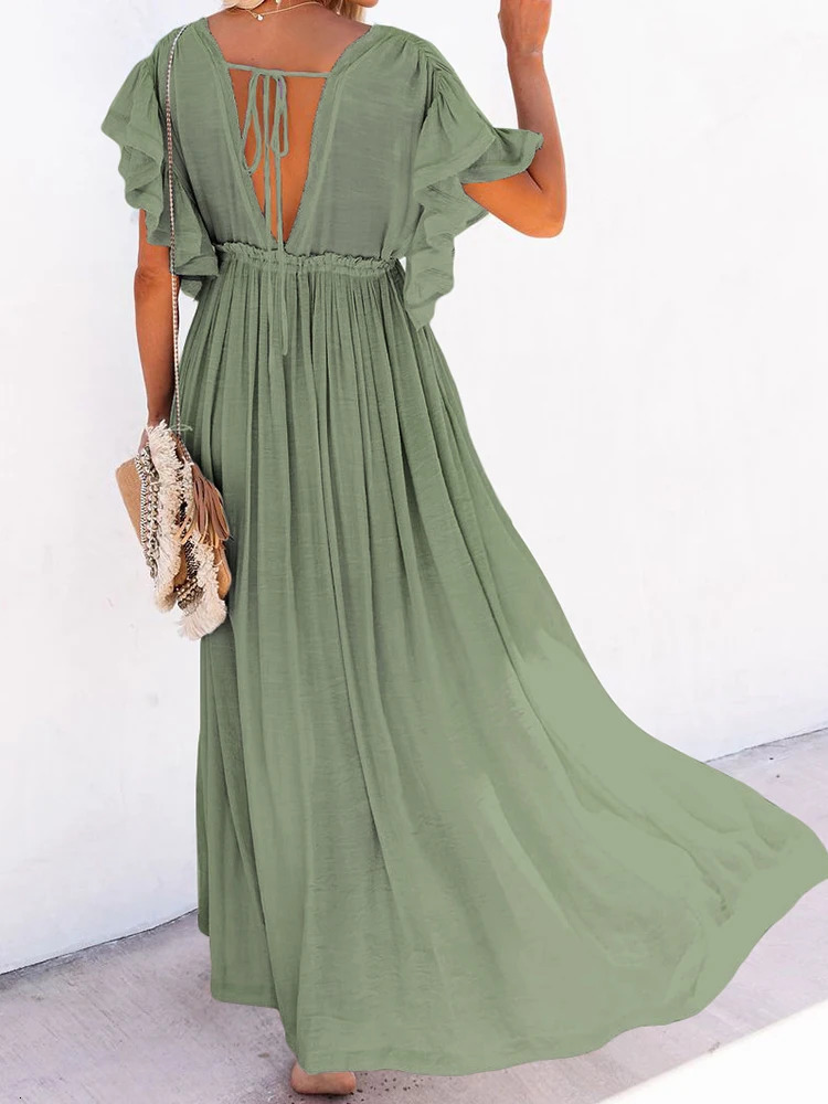 Sexy Bikini Coverups Tunic Dress Summer Loose Long White Casual Elegant Dresse Linen Fairy Vacation Beach Chic Clothing 240313