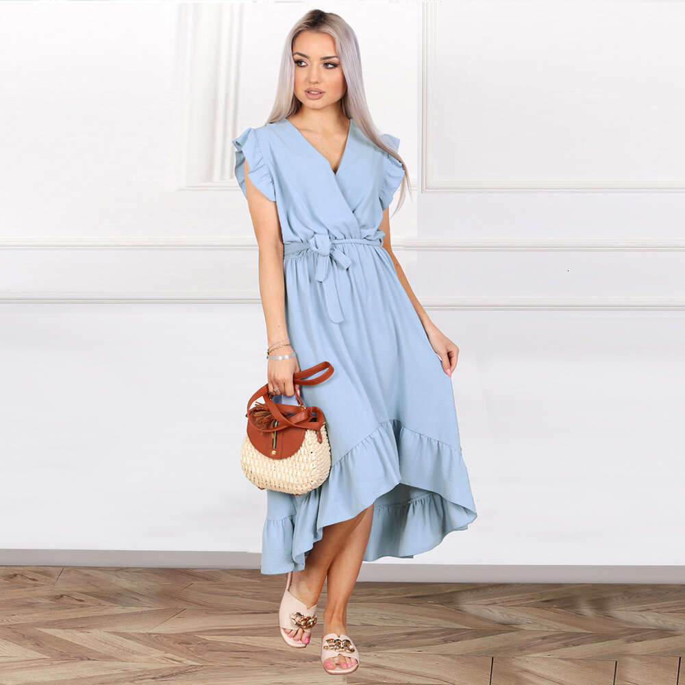 Sleeveless V-neck Chiffon Dress for Women's Summer 2024 New Collection Waist Length Irregular Skirt