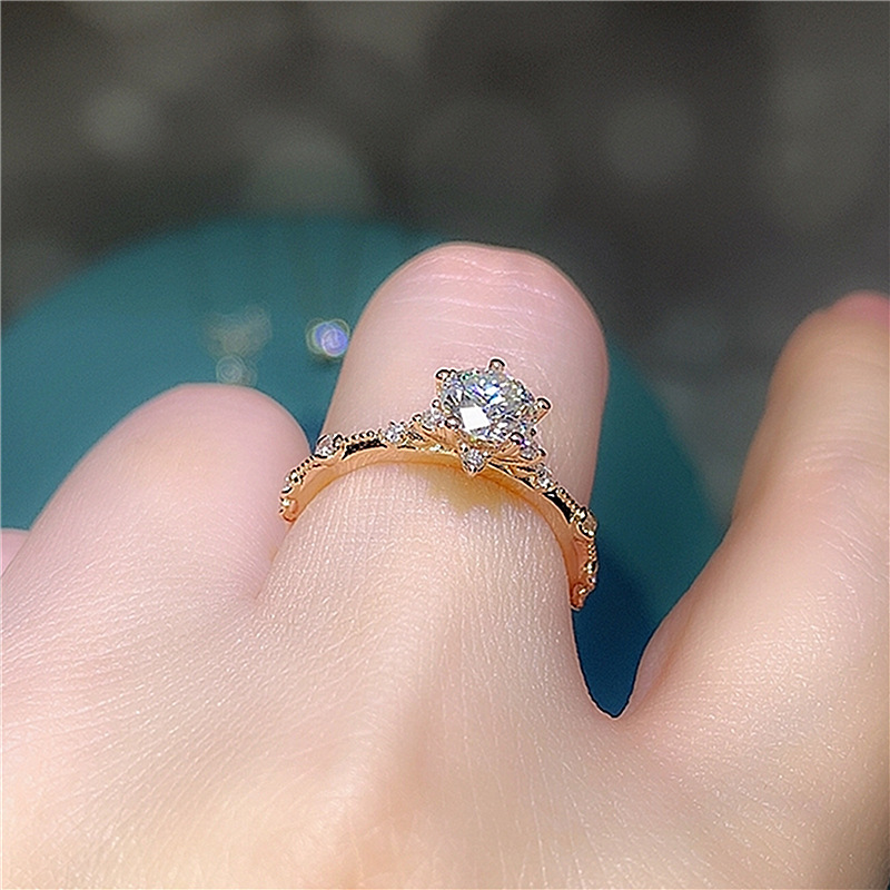 Wedding Rings: Sterg Sier Gold Fill Round Cut White 5A Cubic Zircon Rose wer Ring