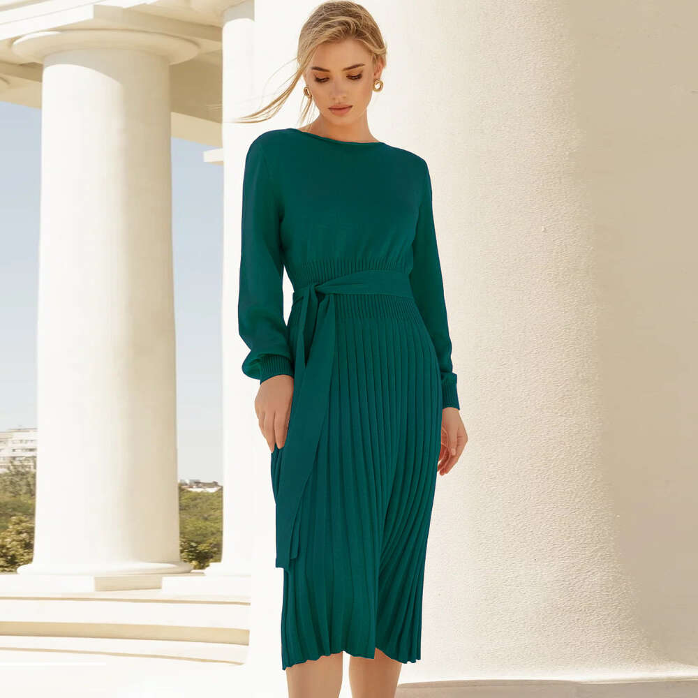 2024 Women's New Knitted Dress Slim Fit 100 Pleated Mid Length Bottom Sweater Skirt
