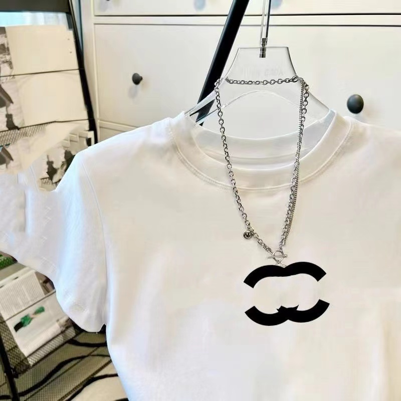 Fashion brand letter printing European and American niche design sense round neck short sleeve T-shirt women's high waist short crop top everythi