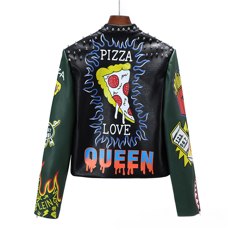 0C244M23 Luxury Fashion Customized Leather Clothes for Women European Locomotive Punk Spring and Autumn Short Style Letter Printing