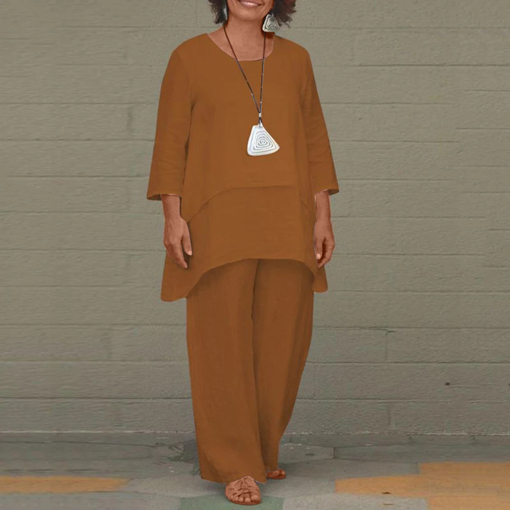 2023 Plus Size Womens Set Long Sleeve Loose Casual Pants Wide Leg Two Piece Suit Oversized Female Autumn Outfits Pullover Trou 240307