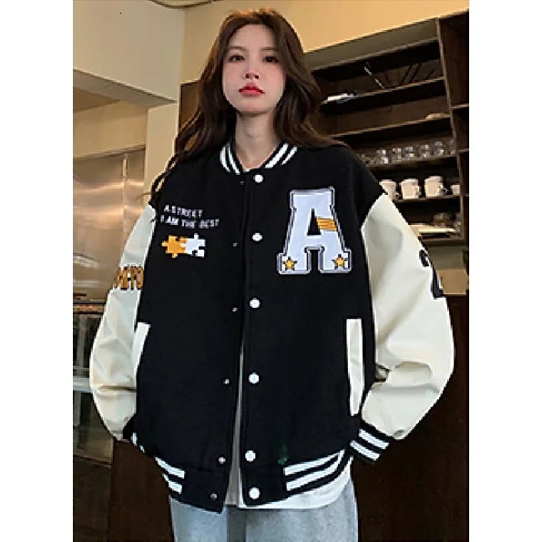 Korean Version of Retro Alphabet Print Baseball Uniform for Men and Women All-match Harajuku Style Loose Couple Jacket 240229