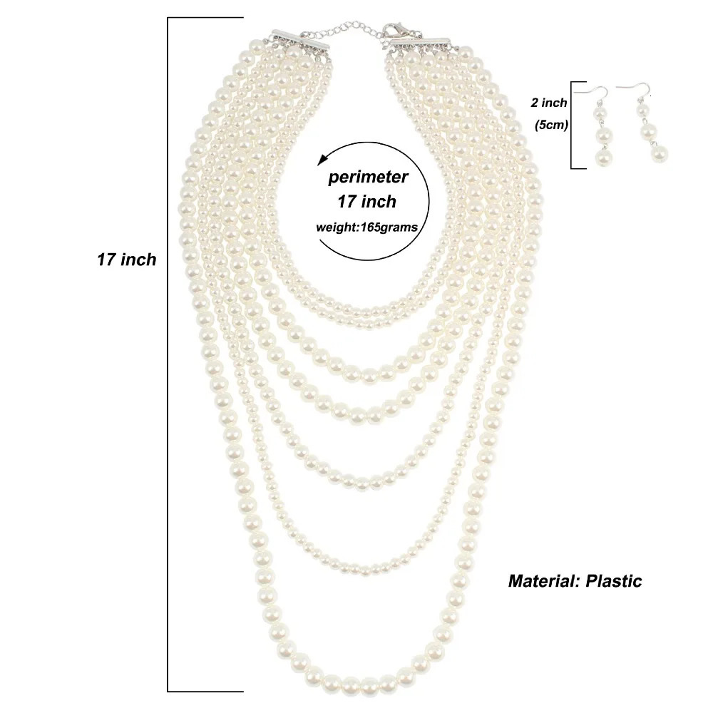 Fashion Multilayer Faux Pearl Beads Necklace Earrings Jewelry Sets Women Wedding Bridal Statement Large Collar Choker Necklace 240311