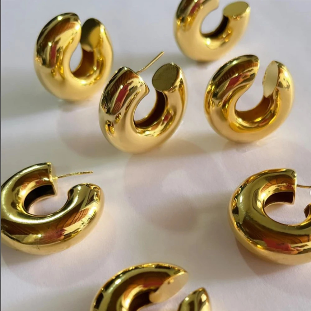 Uworld Versatile 316L Stainless Steel Thick Smooth Hoop Earrings Boldly Chunky Ear Cuff Earrings Delicate Huggies For Women 240314