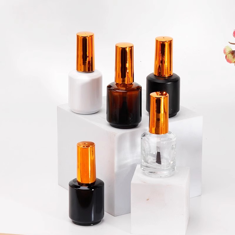 15ml Empty Nail Polish Bottles Black Clear Glass Travel UV Nail Gel Refillable Bottles with Brush Cosmetic Containers