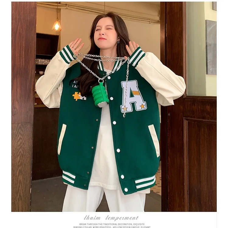 Korean Version of Retro Alphabet Print Baseball Uniform for Men and Women All-match Harajuku Style Loose Couple Jacket 240229