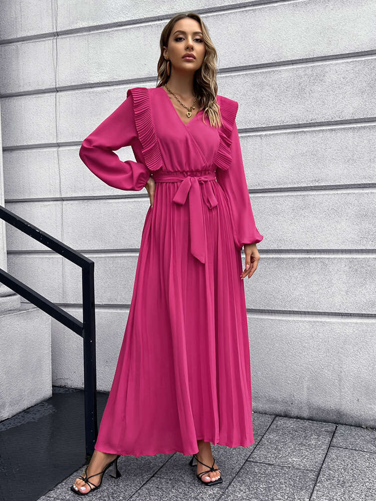 2024 New Women's Style V-neck Large Fold Long Dress