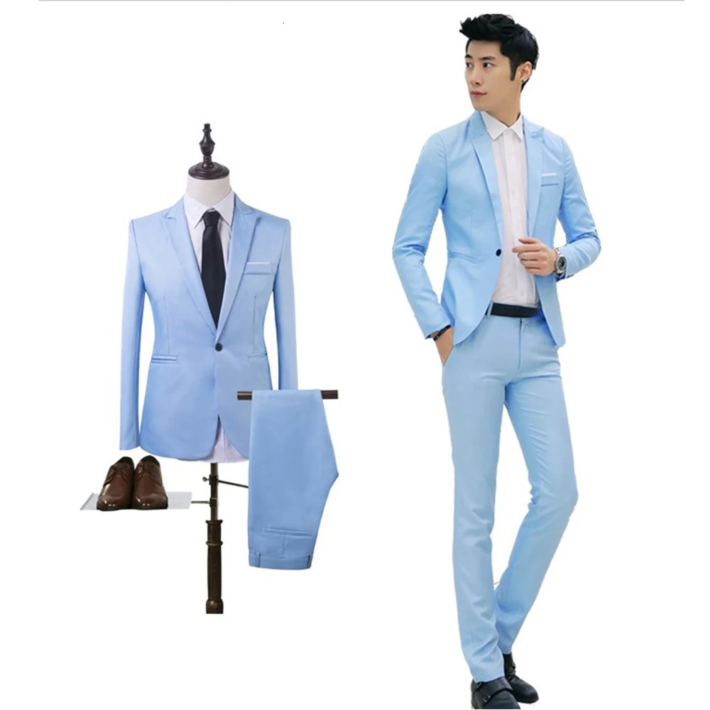 BlazerPants 2Pcsset Mens Formal Blazer Jackets Coat Pants Tuxedos Wedding Slim Business Dress Suit Clothing For Man 240301Z