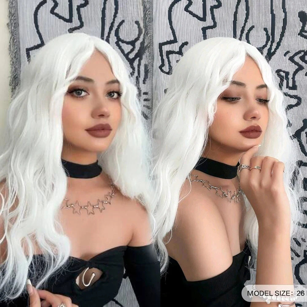 Charisma White Hair Long Body Wave Lace Front Wig Pre Plucked Synthetic Lace Frontal Wigs for Women Pink Blue Red Wig Daily Use 240312