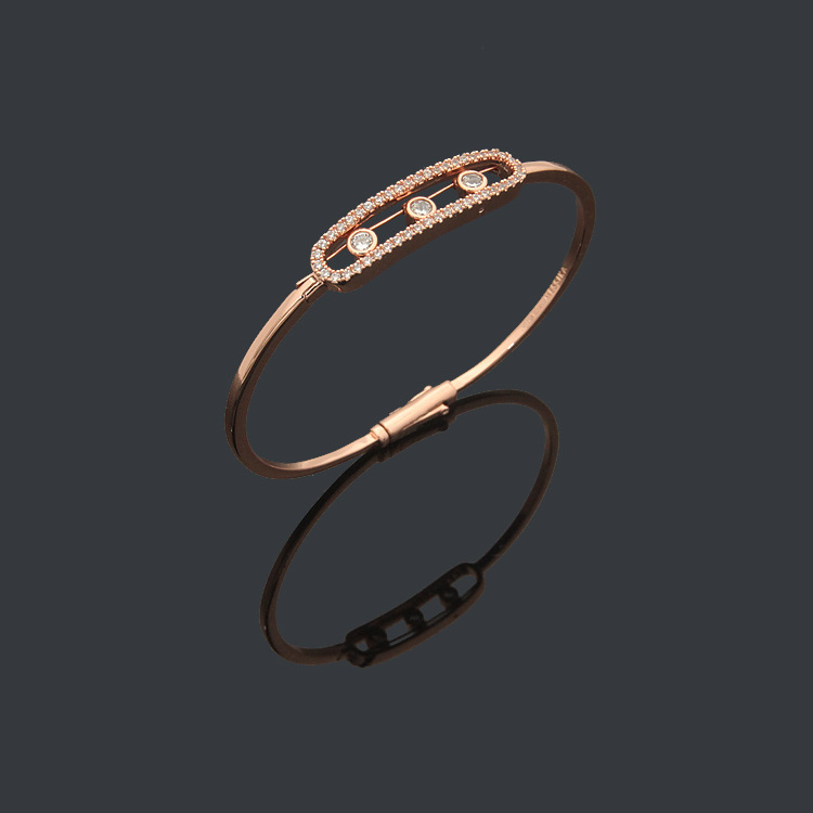 Titanium steel jewelry wholesale U-shaped full diamond three sliding diamond bracelet women's fine edition with diamond charm bangles