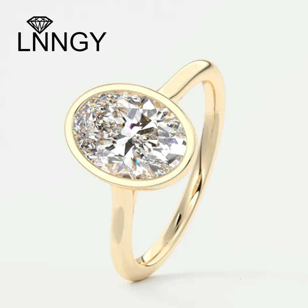 Lnngy 925 Sterling Silver Engagement Rings For Women Female Fashion Oval Zircon Solitaire Ring 14K Gold Plated Jewelry Gifts 240313