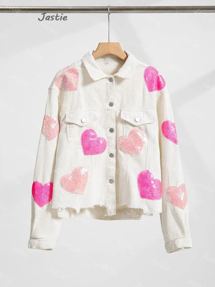 Distressed Corduroy Jacket Womens Baseball Sequin Lapel Long Sleeve Autumn And Winter Jacket Tops For Outerwear 240229
