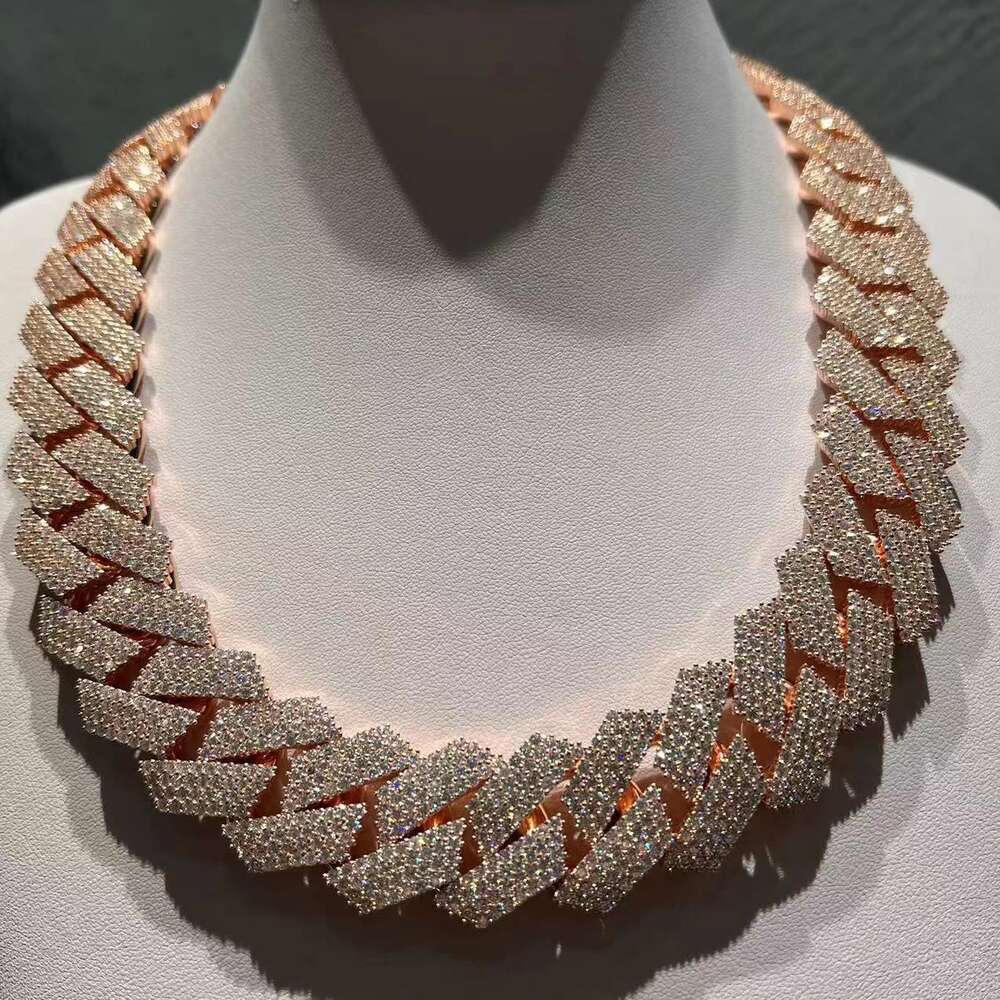necklace chain 20mm Cuban Chain Necklace with Moissanite chain - Elegant Three-Row Prong Setting for Style
