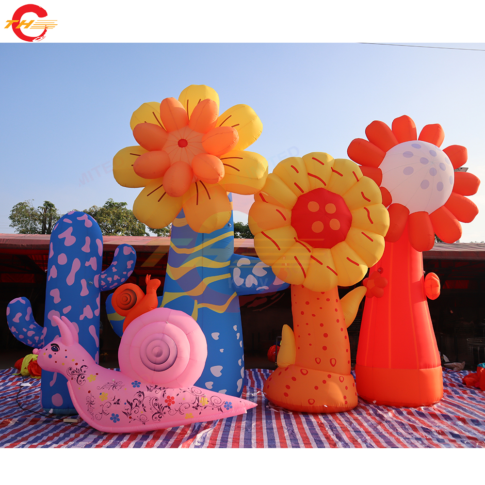 Free Ship Outdoor Activities Customized giant inflatable park decorative sunflower flower pillars plant shopping mall decoration art display