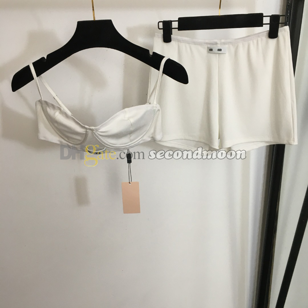 Women Cotton Shorts Sexy Cropped Top Letters Print Bra Elastic Waist Underwear Two Piece Pants