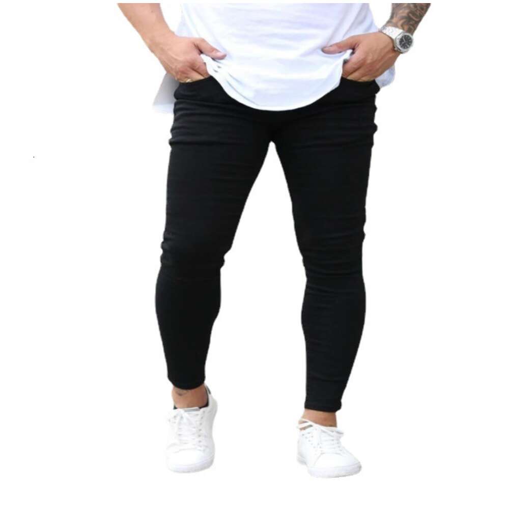 High Quality Men's Gold Classic Black Elastic Tight Fitting Small Leg Jeans New Style