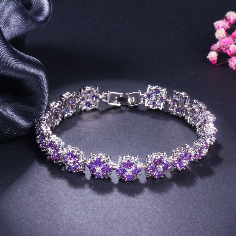 Ins Handmade Sparkling Wedding Bracelets Luxury Jewelry 18K White Gold Fill Pear Cut Multi Color 5A Cubic Zircon CZ Diamond Flower Women Party Bangle 