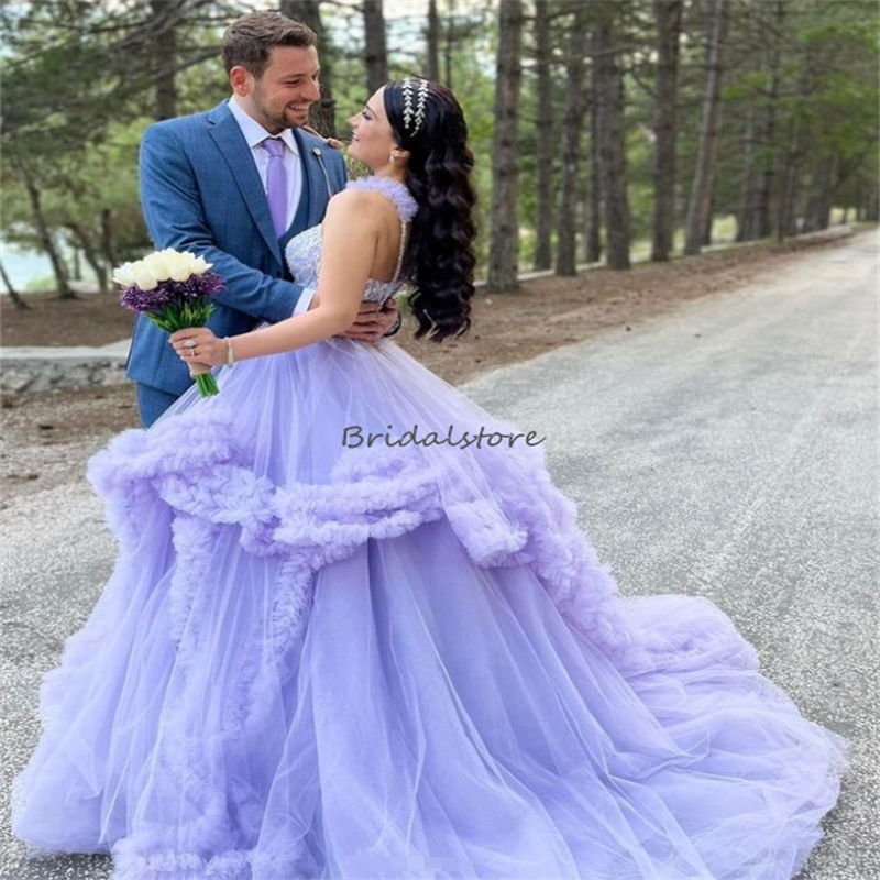 Gorgeous Lilac Prom Dresses With Ruffles Fairytale A Line Tulle Evening Gowns Appliques Luxury Photograph Formal Dress 2024 Backless Special Occasion 