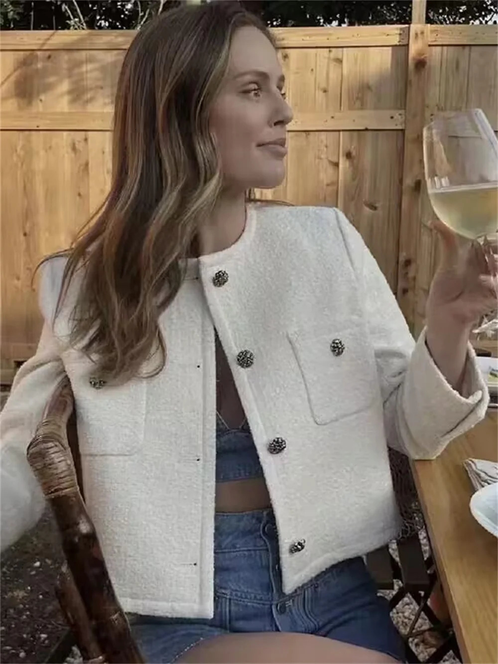 Women Long Sleeve Tweed Jacket Autumn Winter Ladies ONeck Small Fragrant Single Breasted Temperament Coat 240307