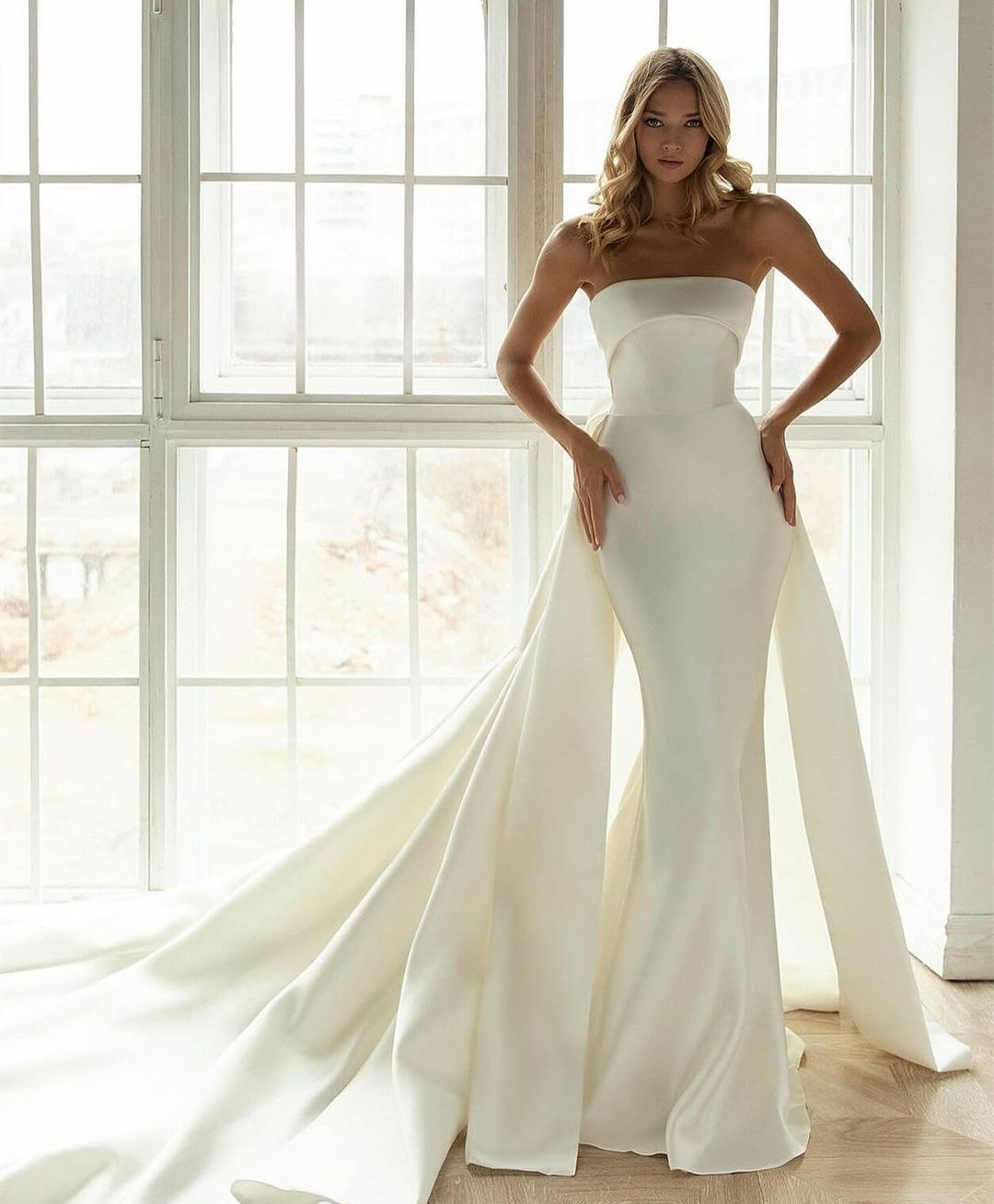 Elegant Long Strapless Mermaid Wedding Dresses Trumpet Ivory Satin Zipper Back Court Train Vestidos de Novia Abendkleider Bridal Gowns for Women
