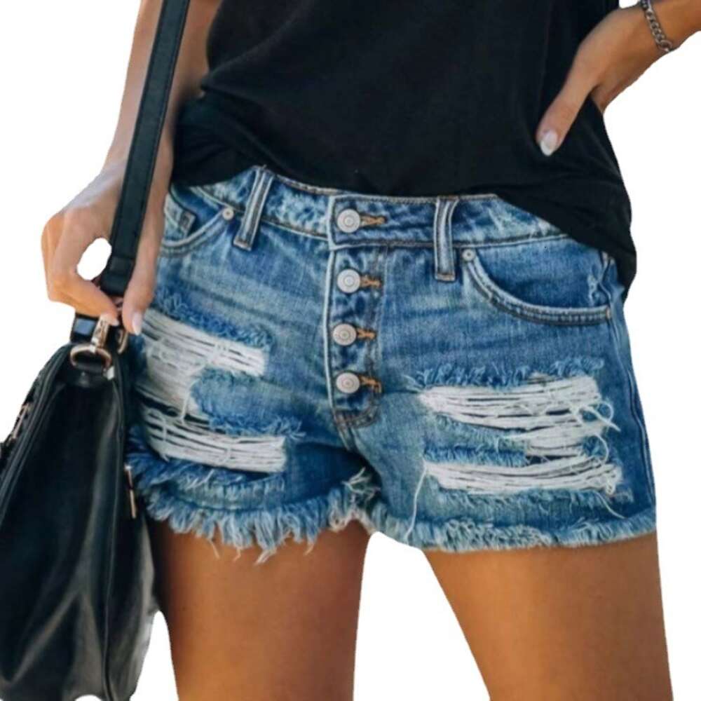 American Flag Printed Burr Edge Distressed Tassel Denim Shorts for Women's Hot Pants