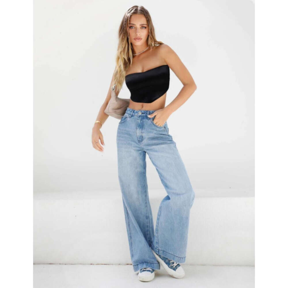 2024 High Waisted Loose Fitting Wide Leg Women's Jeans, New Floor Mopping Jeans