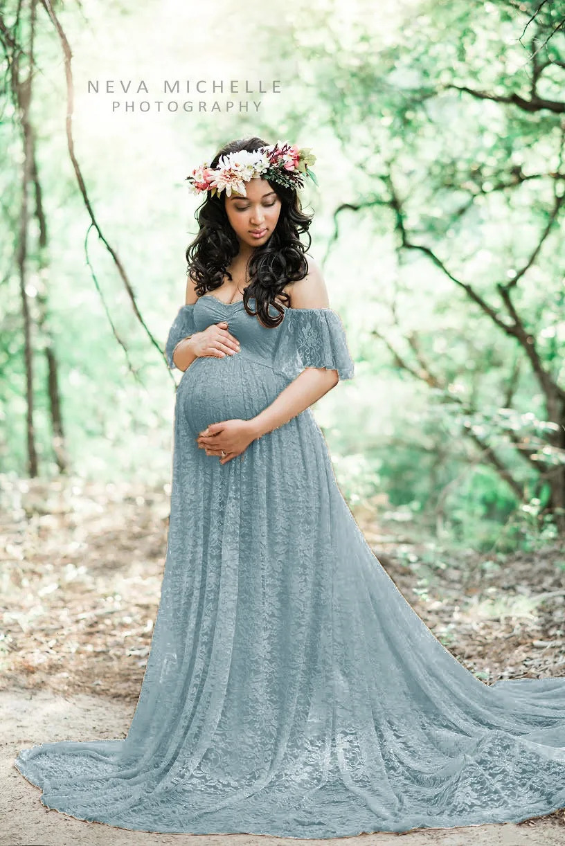 Maternity Lace Dress Gowns for Po Shoot Pregnant Dress Pregnancy Dress Pography Props 240305