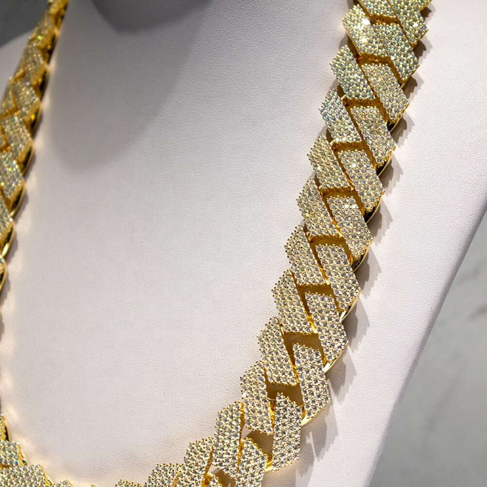 Custom Hip Hop Jewelry S925 Silver 24mm 4 Rows Iced Out Vvs Moissanite Cuban Chain Necklace