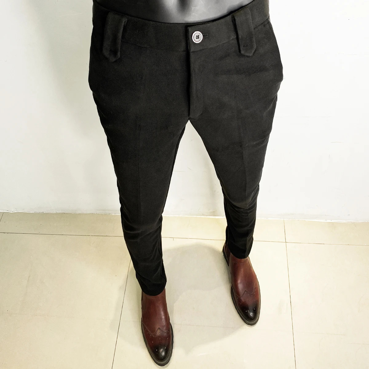 Autumn Winter Woolen Suit Pant High Quality Men Business Slim Dress Pants Streetwear Formal Fashion Social Casual Trousers 240305