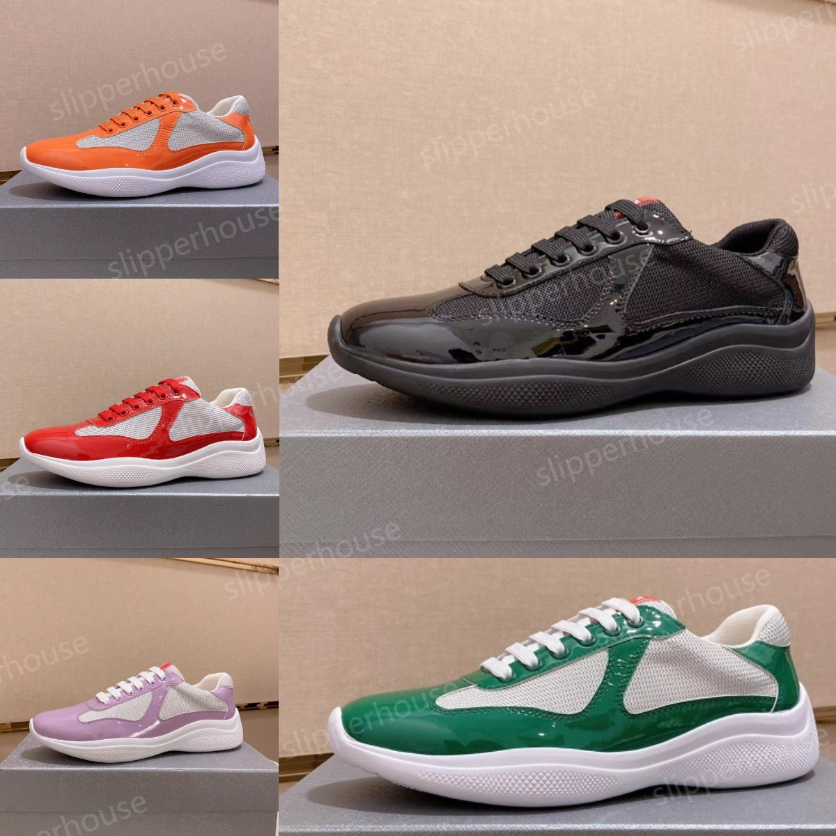 Mens America's Cup sneakers Royal Blue Patent Leather Sneaker cup shoes Patchwork red green blue fabric sneakers Silver Navy Blue luxury tra