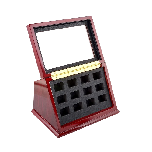 Sports Rings Wooden Display case Shadow Box Without Rings 12 Slots Rings are Not Included