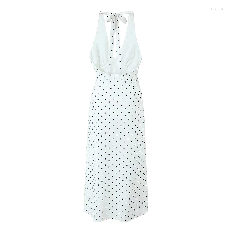 Casual Dresses YENKYE Vintage Polka Dot Halter Women Sexy Backless A-line Holiday Party Dress Summer Robe