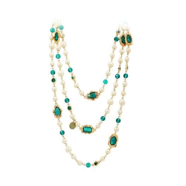Vintage Pearl necklace Handmade glass turquoise long necklace for women Sweater chain small fragrance ornaments