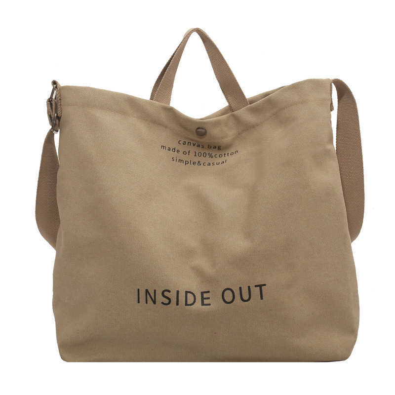 Korean Ins Literature Art Large Capacity Canvas Bag Ins Student Bag Leisure Simple Diagonal Straddle Portable Tote Bag 240315