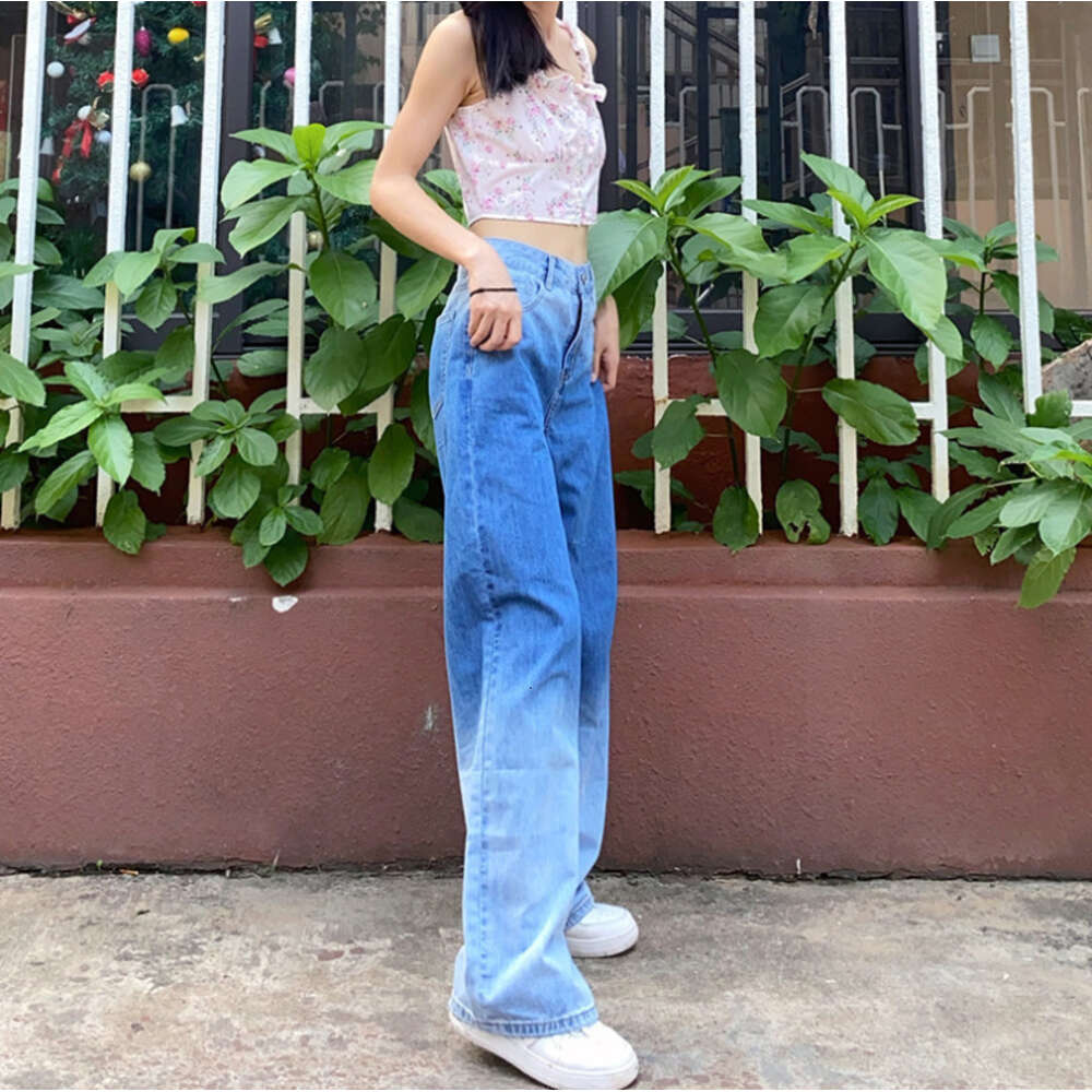 Trendy High Waist Elastic Loose Gradient Women's Jeans New