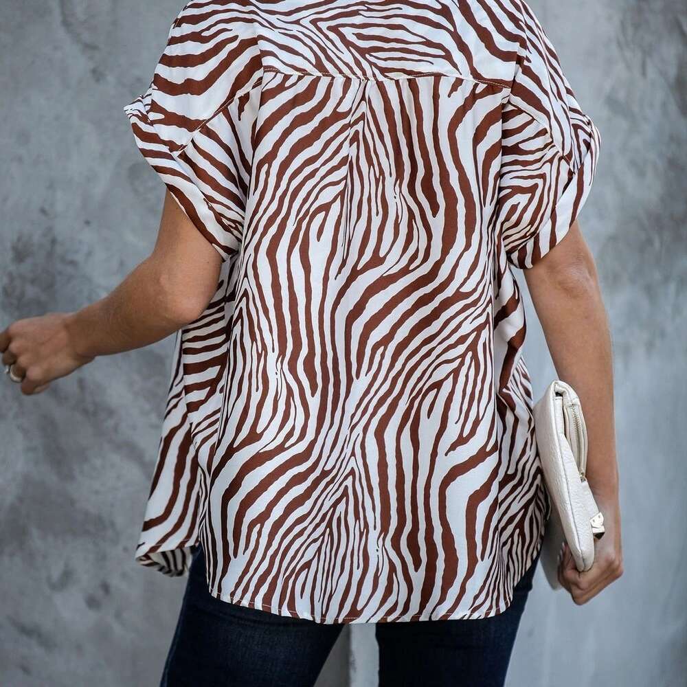 Short Sleeved Loose Zebra Print Shirt 5270